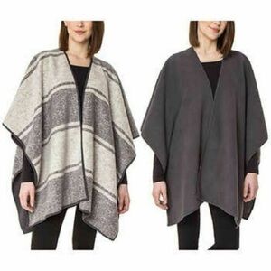 Ike Behar • Lagenlook Reversible Blanket Boho Shawl Poncho